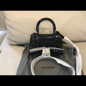 Balenciaga Top Handle Hourglass XS Croc Embossed Leather.